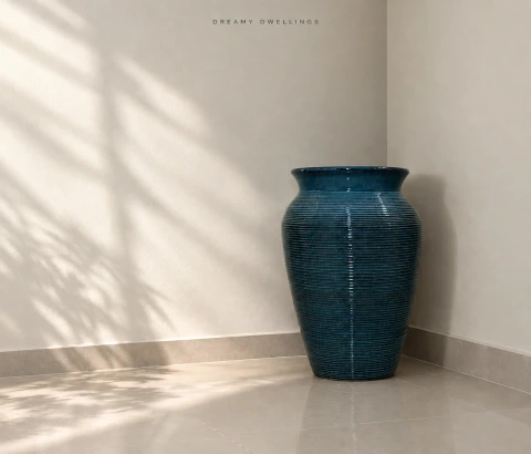 Teal Horizontal-Ribbed Decorative Vase
