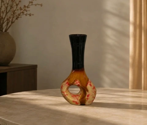 Amber and Black Open-Centre Decorative Vase