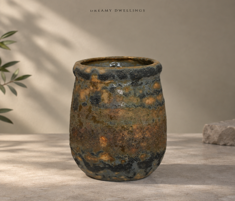Charcoal and Ochre Mottled Decorative Pot