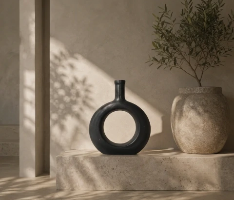 Matte Black Ring Decorative Vase