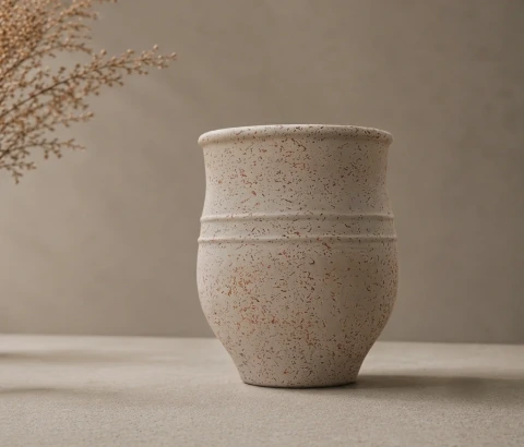Cream Speckled Rounded Decorative Pot