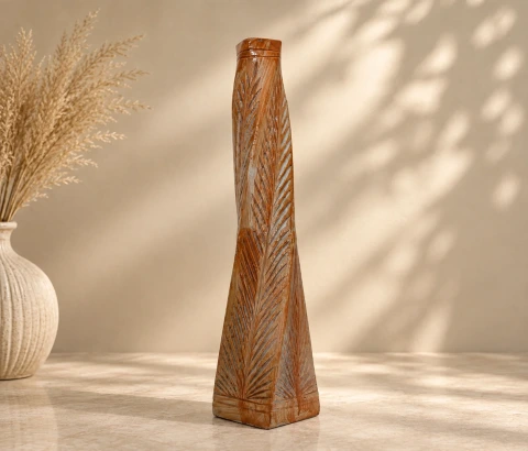 Rust Orange Leaf-Texture Tall Decorative Vase