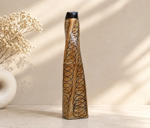 Tan and Black Loop Pattern Tall Decorative Vase