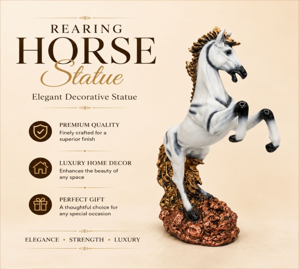 Majestic Rearing Horse Statue – Premium Gold & White Decorative Showpiece