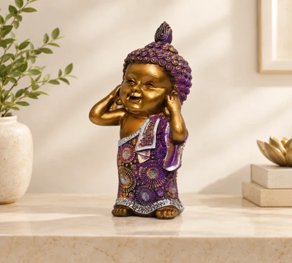 Purple Hear No Evil Baby Buddha Figurine