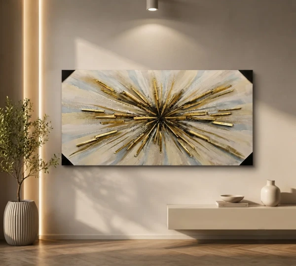 Golden Linear Starburst Abstract Wall Art