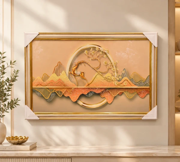 Golden Deer and Peach Mountain Reflections Wall Art