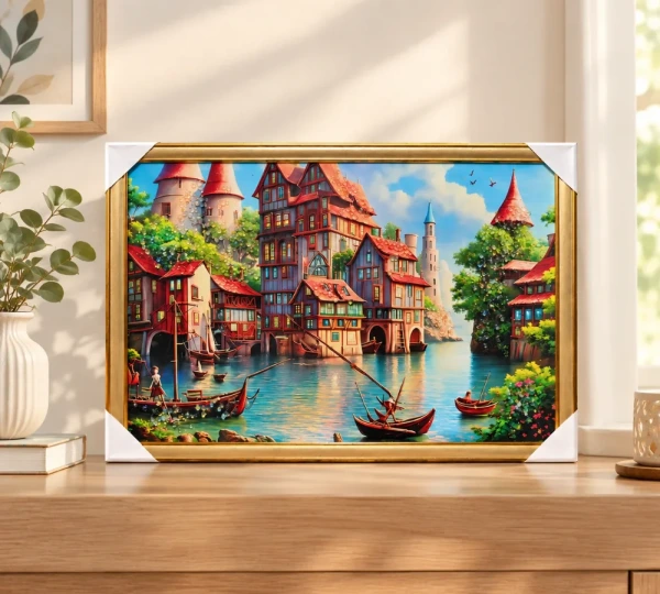 Red-Roofed Canal Town Wall Art