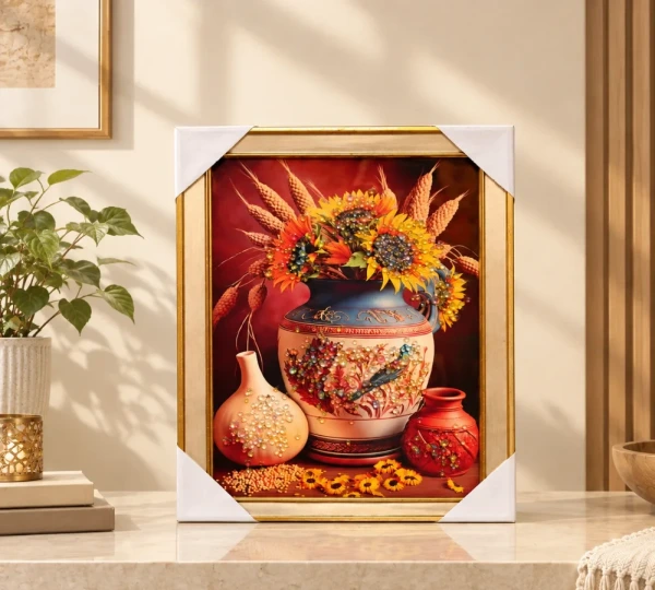 Sunflowers and Wheat in Decorative Vases Wall Art
