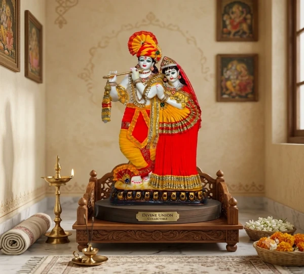 Red and Yellow Radha Krishna Figurine